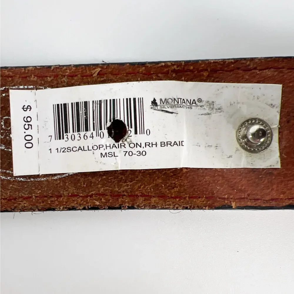 Montana Silversmiths scalloped hair on cow hide western concho belt MSL70 30